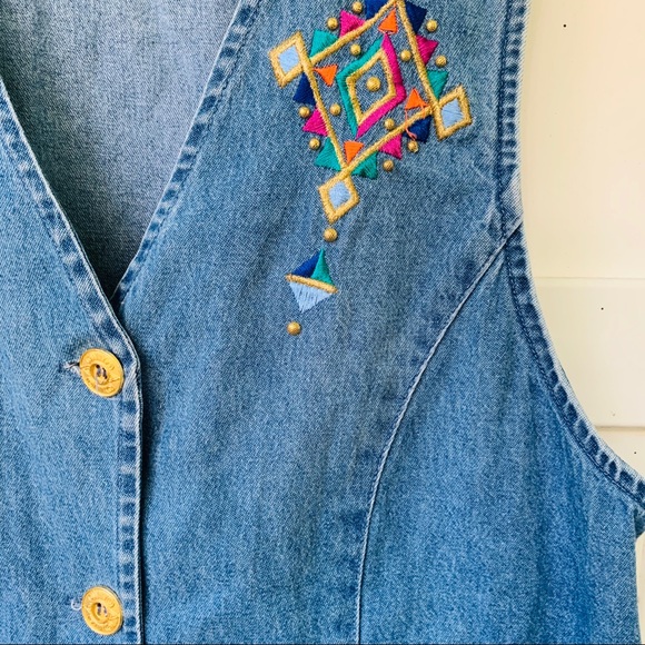 vintage vsco 90s denim funky hippy gold aztec vest - Picture 2 of 6